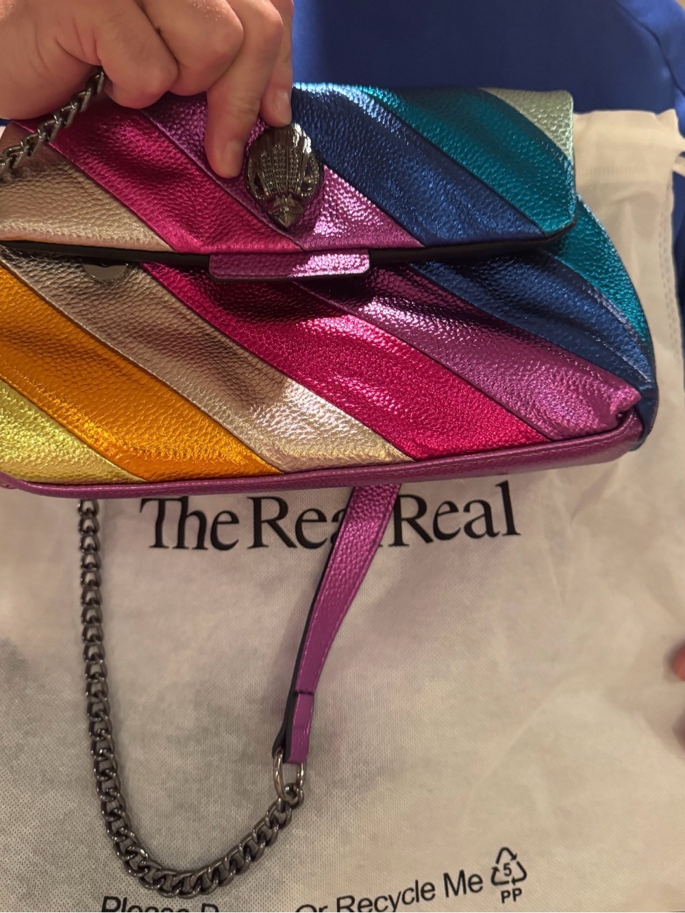 Kurt Geiger Multicolor Metallic Leather Diagonal-Stripe Shoulder Bag - Picture 2 of 9